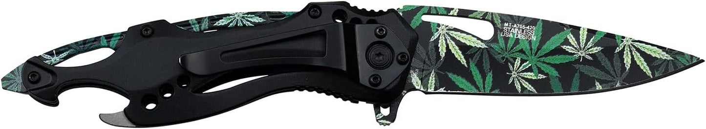 Folding Knife, 3.75-Inch Half-Serrated Blade, Titanium Coating, Glass Breaker, Pocket Clip