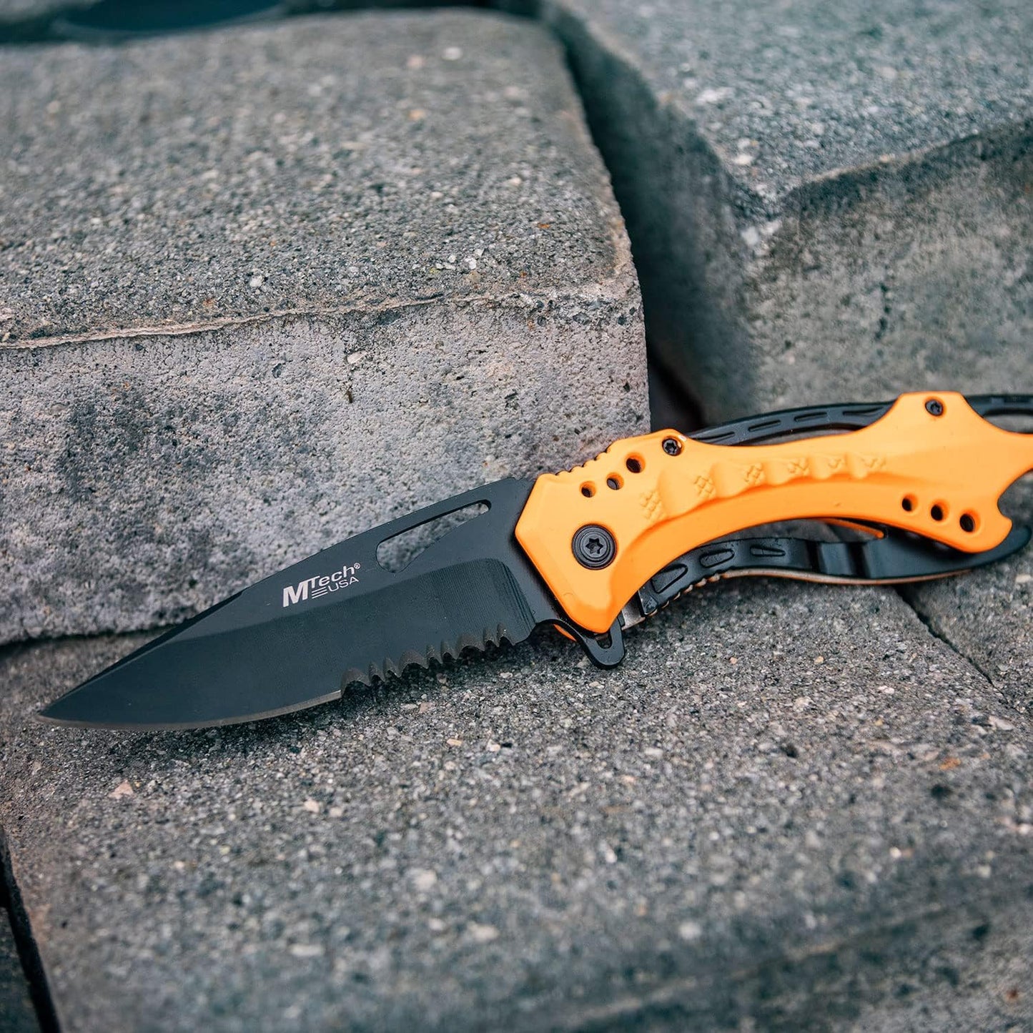 Folding Knife, 3.75-Inch Half-Serrated Blade, Titanium Coating, Glass Breaker, Pocket Clip