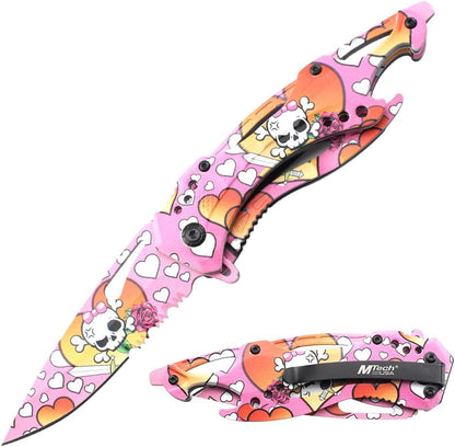Folding Knife, 3.75-Inch Half-Serrated Blade, Titanium Coating, Glass Breaker, Pocket Clip