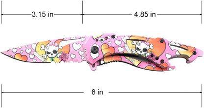 Folding Knife, 3.75-Inch Half-Serrated Blade, Titanium Coating, Glass Breaker, Pocket Clip