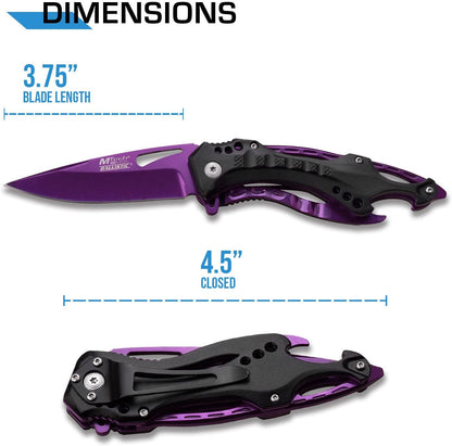 Folding Knife, 3.75-Inch Half-Serrated Blade, Titanium Coating, Glass Breaker, Pocket Clip