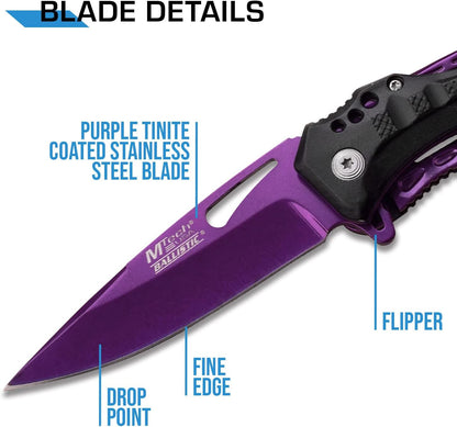 Folding Knife, 3.75-Inch Half-Serrated Blade, Titanium Coating, Glass Breaker, Pocket Clip