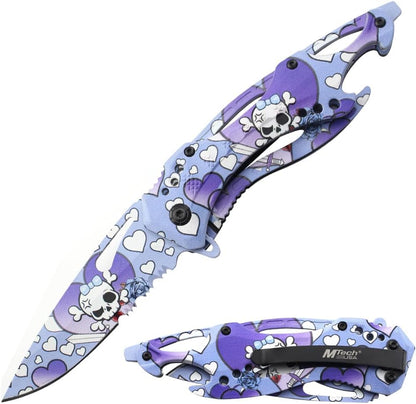 Folding Knife, 3.75-Inch Half-Serrated Blade, Titanium Coating, Glass Breaker, Pocket Clip