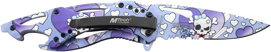 Folding Knife, 3.75-Inch Half-Serrated Blade, Titanium Coating, Glass Breaker, Pocket Clip
