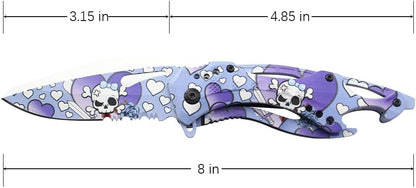 Folding Knife, 3.75-Inch Half-Serrated Blade, Titanium Coating, Glass Breaker, Pocket Clip