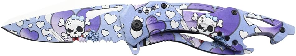 Folding Knife, 3.75-Inch Half-Serrated Blade, Titanium Coating, Glass Breaker, Pocket Clip