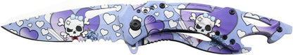 Folding Knife, 3.75-Inch Half-Serrated Blade, Titanium Coating, Glass Breaker, Pocket Clip