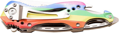 Folding Knife, 3.75-Inch Half-Serrated Blade, Titanium Coating, Glass Breaker, Pocket Clip