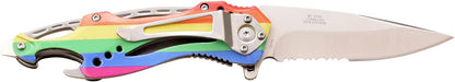 Folding Knife, 3.75-Inch Half-Serrated Blade, Titanium Coating, Glass Breaker, Pocket Clip