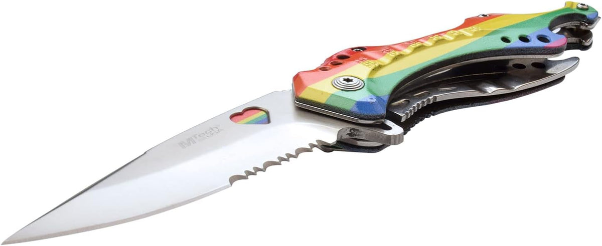 Folding Knife, 3.75-Inch Half-Serrated Blade, Titanium Coating, Glass Breaker, Pocket Clip