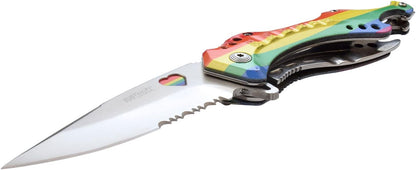 Folding Knife, 3.75-Inch Half-Serrated Blade, Titanium Coating, Glass Breaker, Pocket Clip