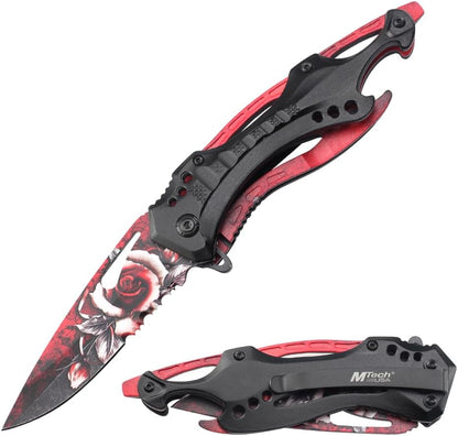 Folding Knife, 3.75-Inch Half-Serrated Blade, Titanium Coating, Glass Breaker, Pocket Clip