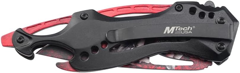 Folding Knife, 3.75-Inch Half-Serrated Blade, Titanium Coating, Glass Breaker, Pocket Clip