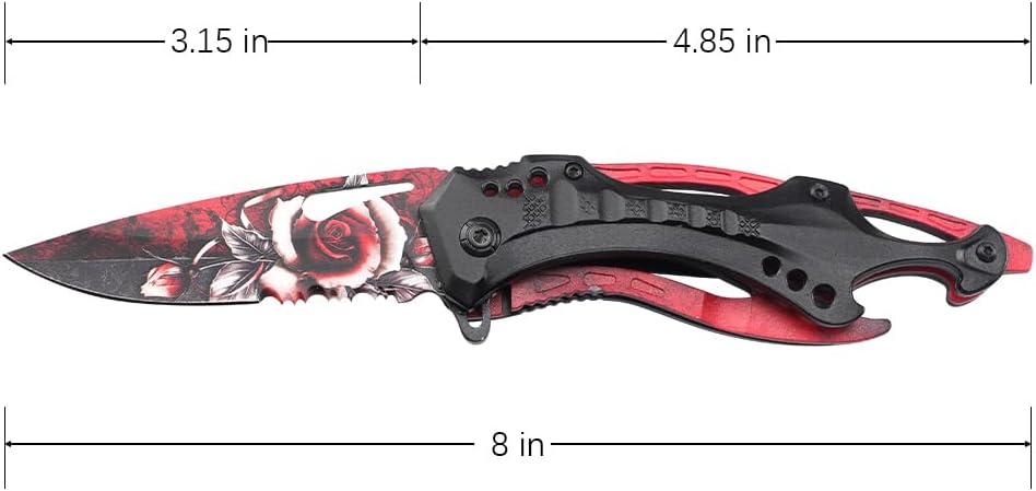 Folding Knife, 3.75-Inch Half-Serrated Blade, Titanium Coating, Glass Breaker, Pocket Clip