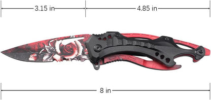 Folding Knife, 3.75-Inch Half-Serrated Blade, Titanium Coating, Glass Breaker, Pocket Clip
