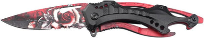 Folding Knife, 3.75-Inch Half-Serrated Blade, Titanium Coating, Glass Breaker, Pocket Clip