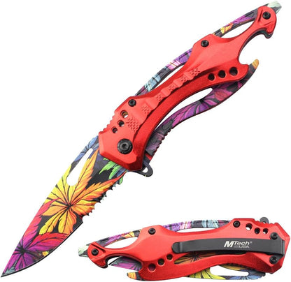 Folding Knife, 3.75-Inch Half-Serrated Blade, Titanium Coating, Glass Breaker, Pocket Clip