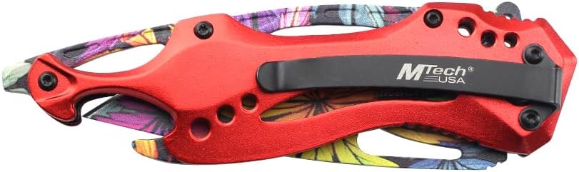 Folding Knife, 3.75-Inch Half-Serrated Blade, Titanium Coating, Glass Breaker, Pocket Clip