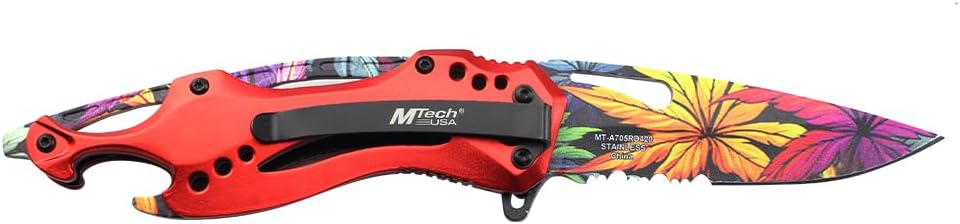 Folding Knife, 3.75-Inch Half-Serrated Blade, Titanium Coating, Glass Breaker, Pocket Clip