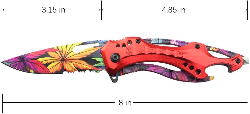 Folding Knife, 3.75-Inch Half-Serrated Blade, Titanium Coating, Glass Breaker, Pocket Clip