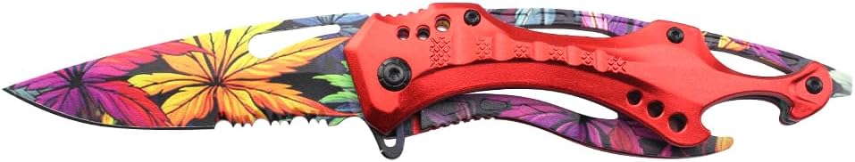 Folding Knife, 3.75-Inch Half-Serrated Blade, Titanium Coating, Glass Breaker, Pocket Clip