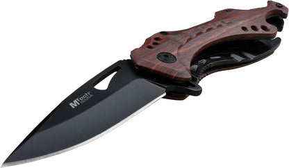 Folding Knife, 3.75-Inch Half-Serrated Blade, Titanium Coating, Glass Breaker, Pocket Clip