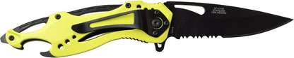 Folding Knife, 3.75-Inch Half-Serrated Blade, Titanium Coating, Glass Breaker, Pocket Clip