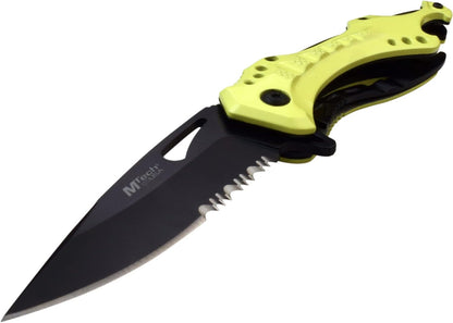 Folding Knife, 3.75-Inch Half-Serrated Blade, Titanium Coating, Glass Breaker, Pocket Clip