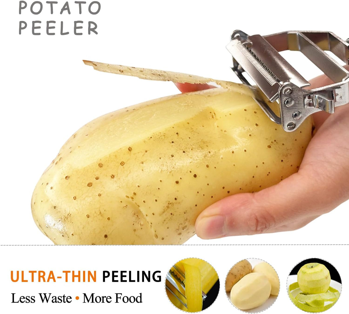 Potato Apple Vegetable Peeler Julienne Peeler for Kitchen - 3 in 1 Y Peeler for Fruit Veggie Carrot Cucumber Zucchini, Sharp Stainless Steel Peeler with Cleaning Brush