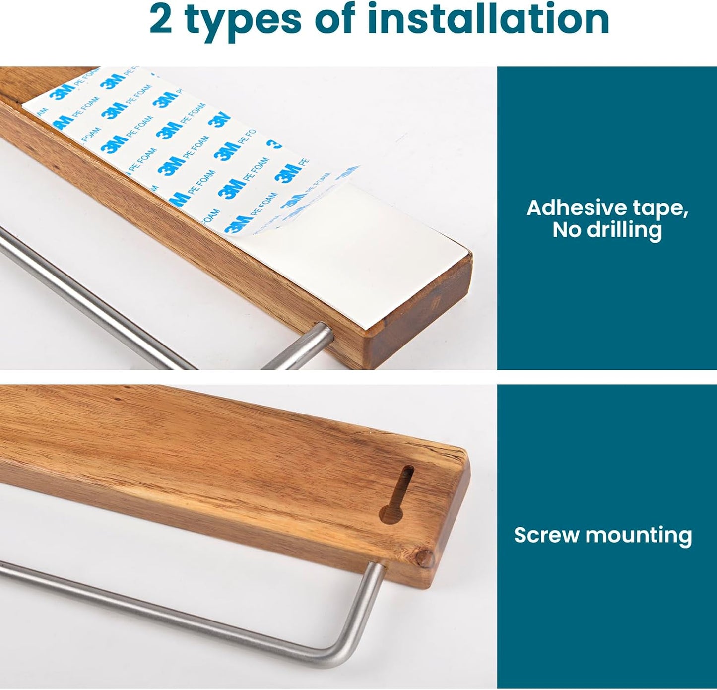 Nerien Magnetic Knife Holder Strip for Wall - 17" Acacia Wood Knife Magnetic Strip with 10pcs Hooks, No Drilling Knives Magnet Block Rack, Magnet Knives Storage Holders for Kitchen Utensil Organizer