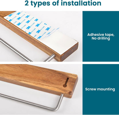 Nerien Magnetic Knife Holder Strip for Wall - 17" Acacia Wood Knife Magnetic Strip with 10pcs Hooks, No Drilling Knives Magnet Block Rack, Magnet Knives Storage Holders for Kitchen Utensil Organizer
