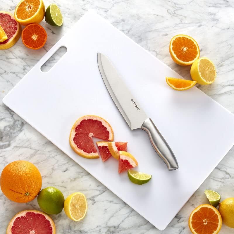Large Cutting Board, Dishwasher- Safe Plastic Chopping Board for Kitchen with Easy Grip Handle, 11in by 14in, White