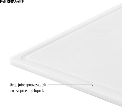 Large Cutting Board, Dishwasher- Safe Plastic Chopping Board for Kitchen with Easy Grip Handle, 11in by 14in, White