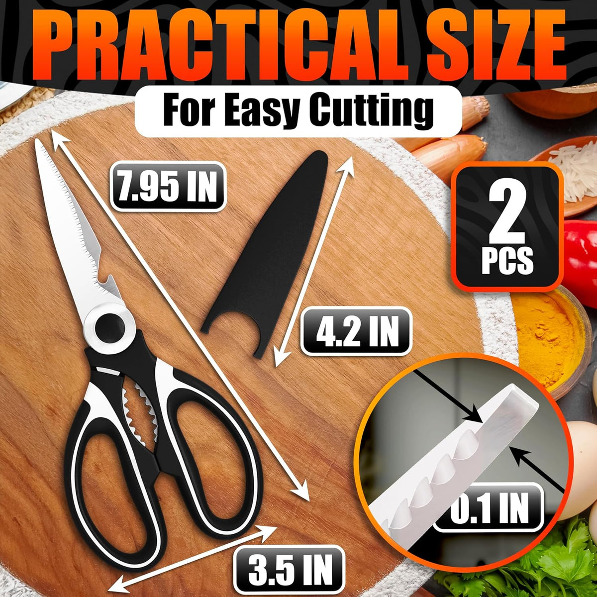 2 in 1 Kitchen Scissors for Food with Cutting Board, Safety Lock