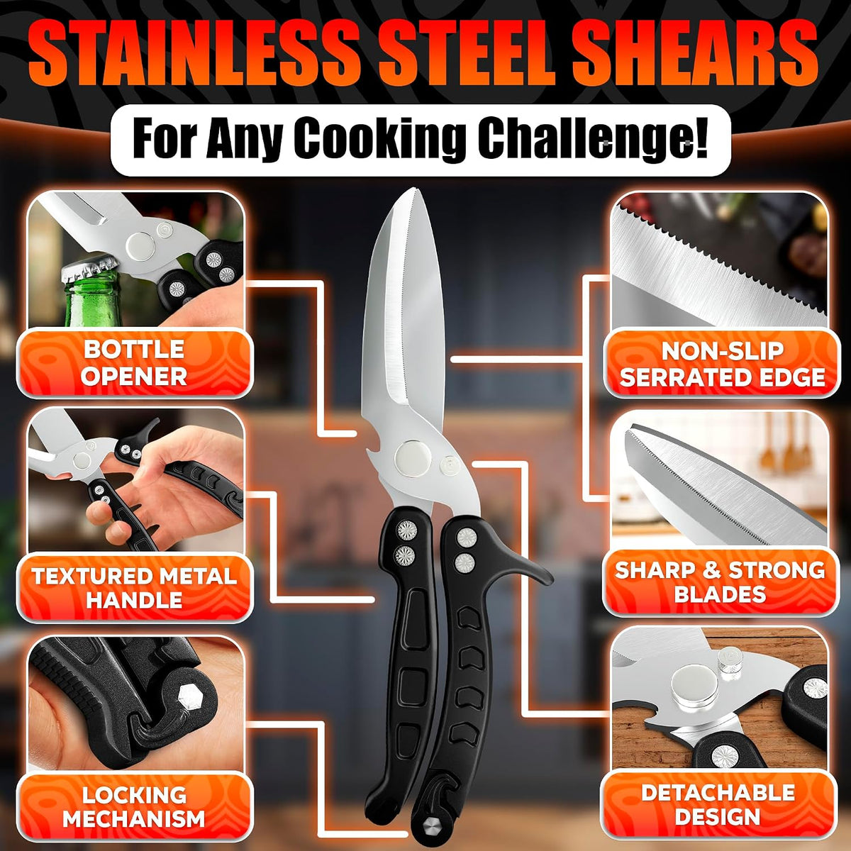 2 in 1 Kitchen Scissors for Food with Cutting Board, Safety Lock