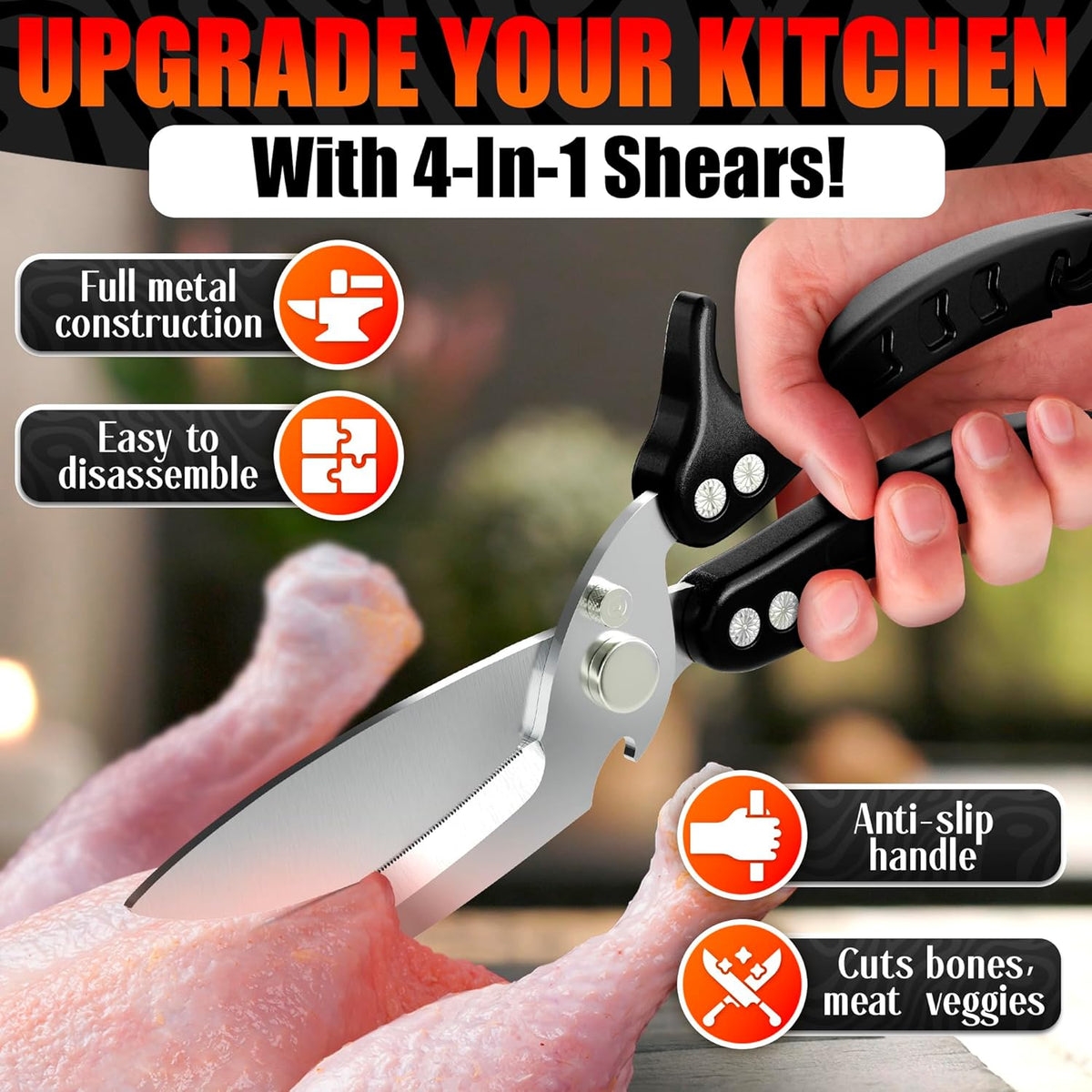 2 in 1 Kitchen Scissors for Food with Cutting Board, Safety Lock