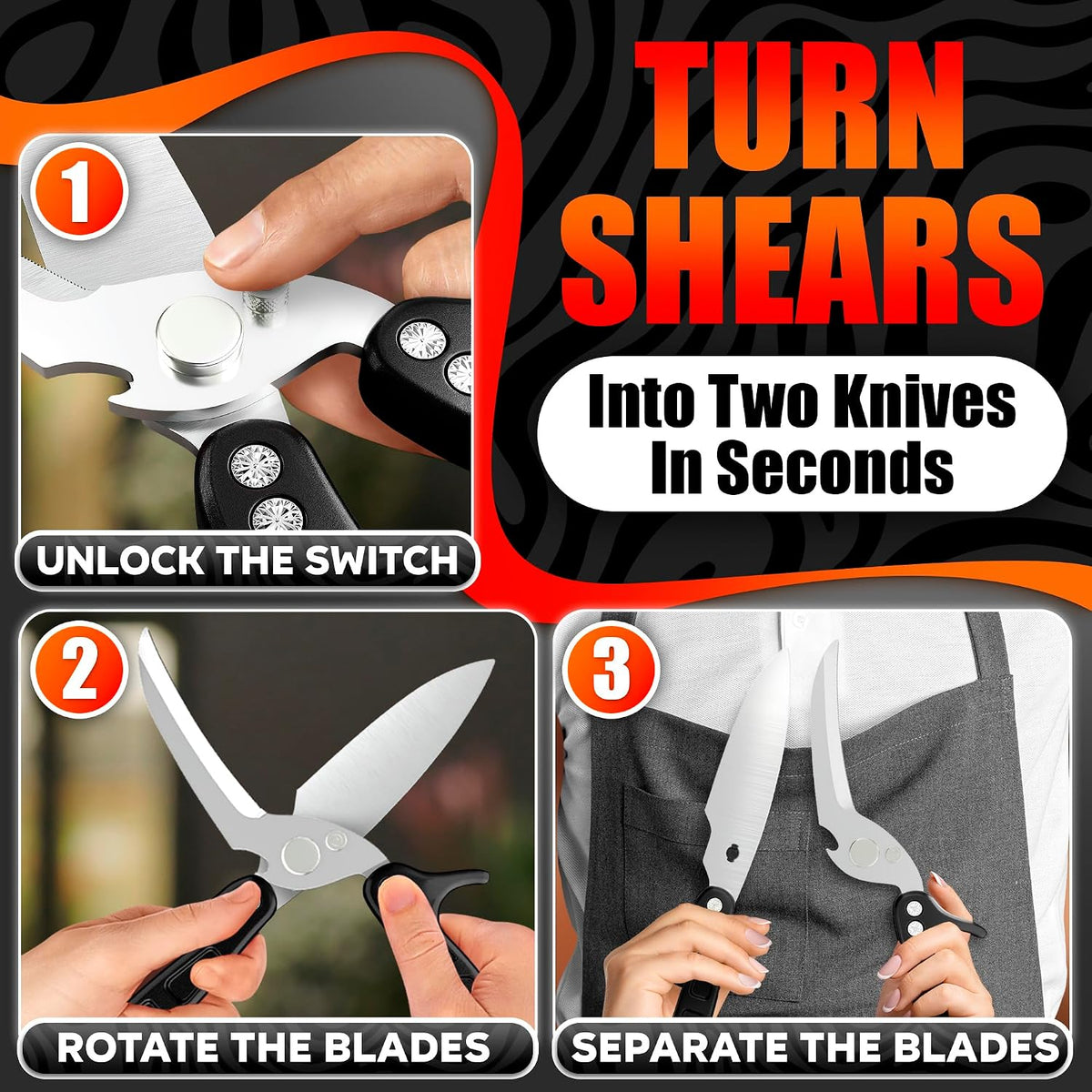 2 in 1 Kitchen Scissors for Food with Cutting Board, Safety Lock