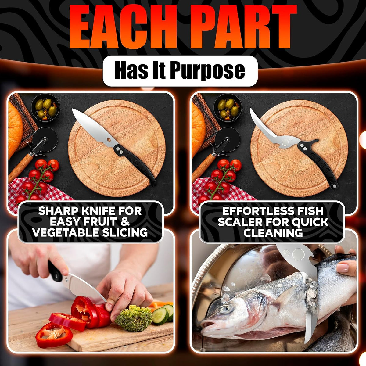 2 in 1 Kitchen Scissors for Food with Cutting Board, Safety Lock