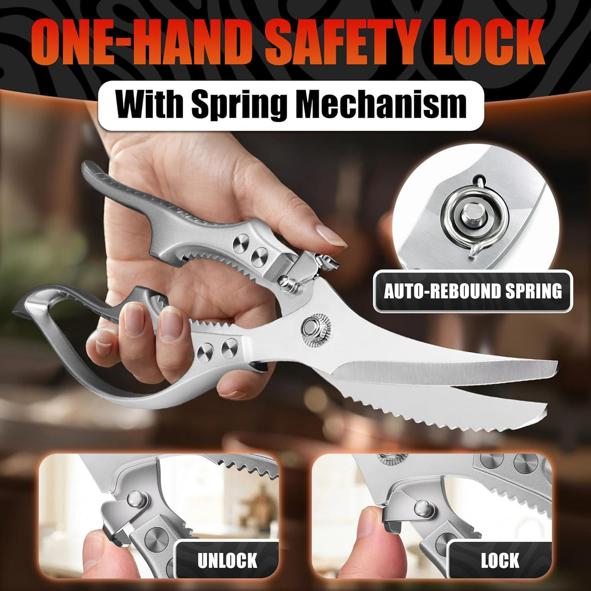 2 in 1 Kitchen Scissors for Food with Cutting Board, Safety Lock