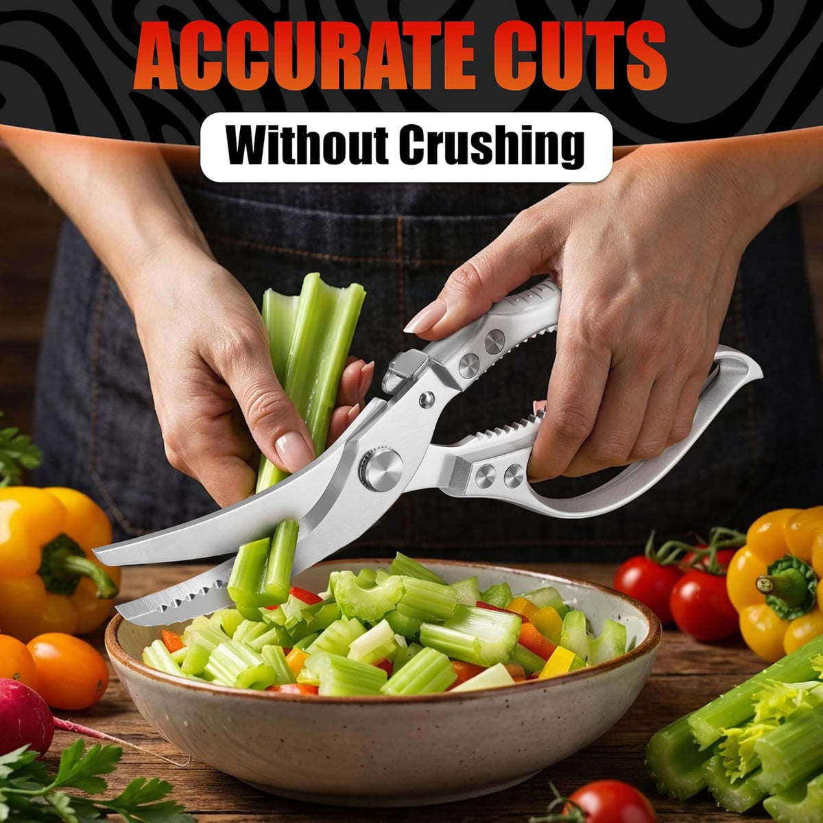 2 in 1 Kitchen Scissors for Food with Cutting Board, Safety Lock