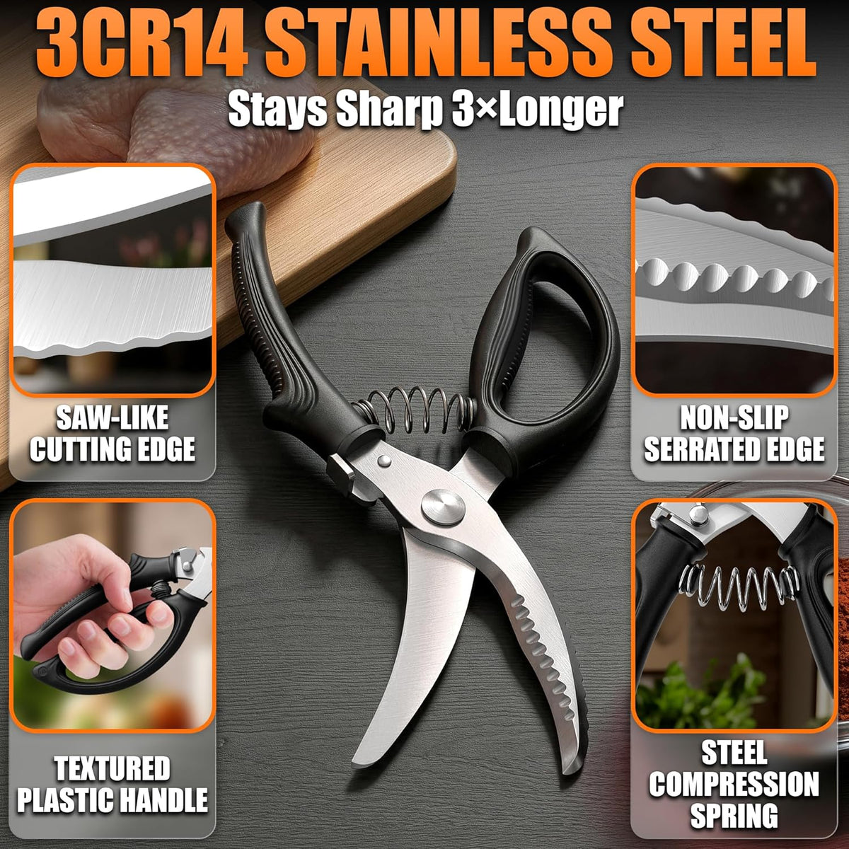 2 in 1 Kitchen Scissors for Food with Cutting Board, Safety Lock