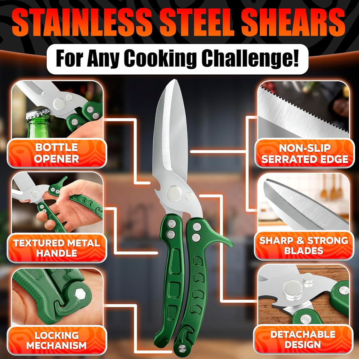 2 in 1 Kitchen Scissors for Food with Cutting Board, Safety Lock