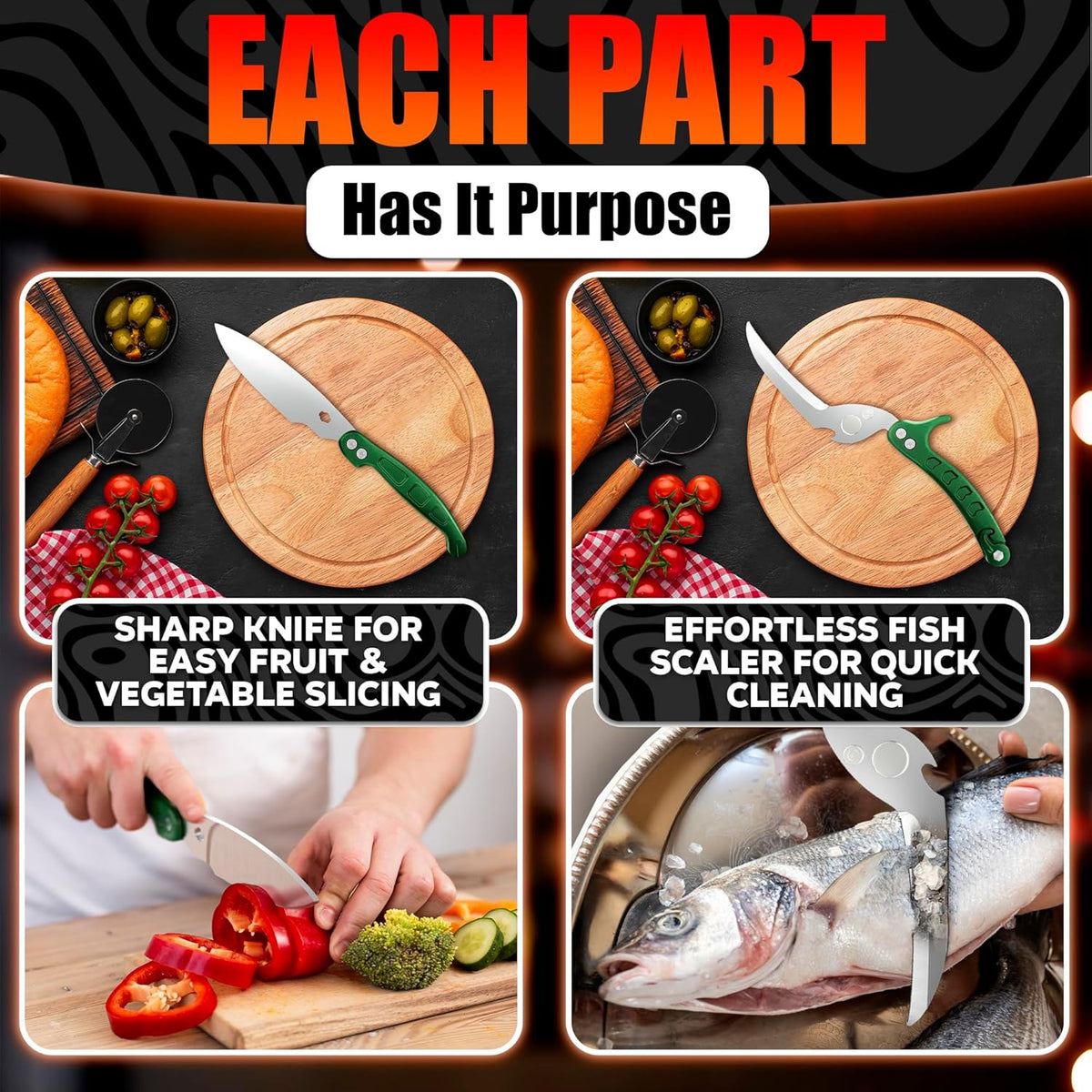 2 in 1 Kitchen Scissors for Food with Cutting Board, Safety Lock