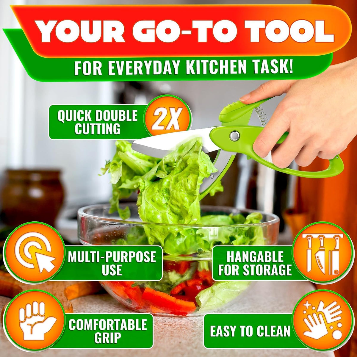 2 in 1 Kitchen Scissors for Food with Cutting Board, Safety Lock