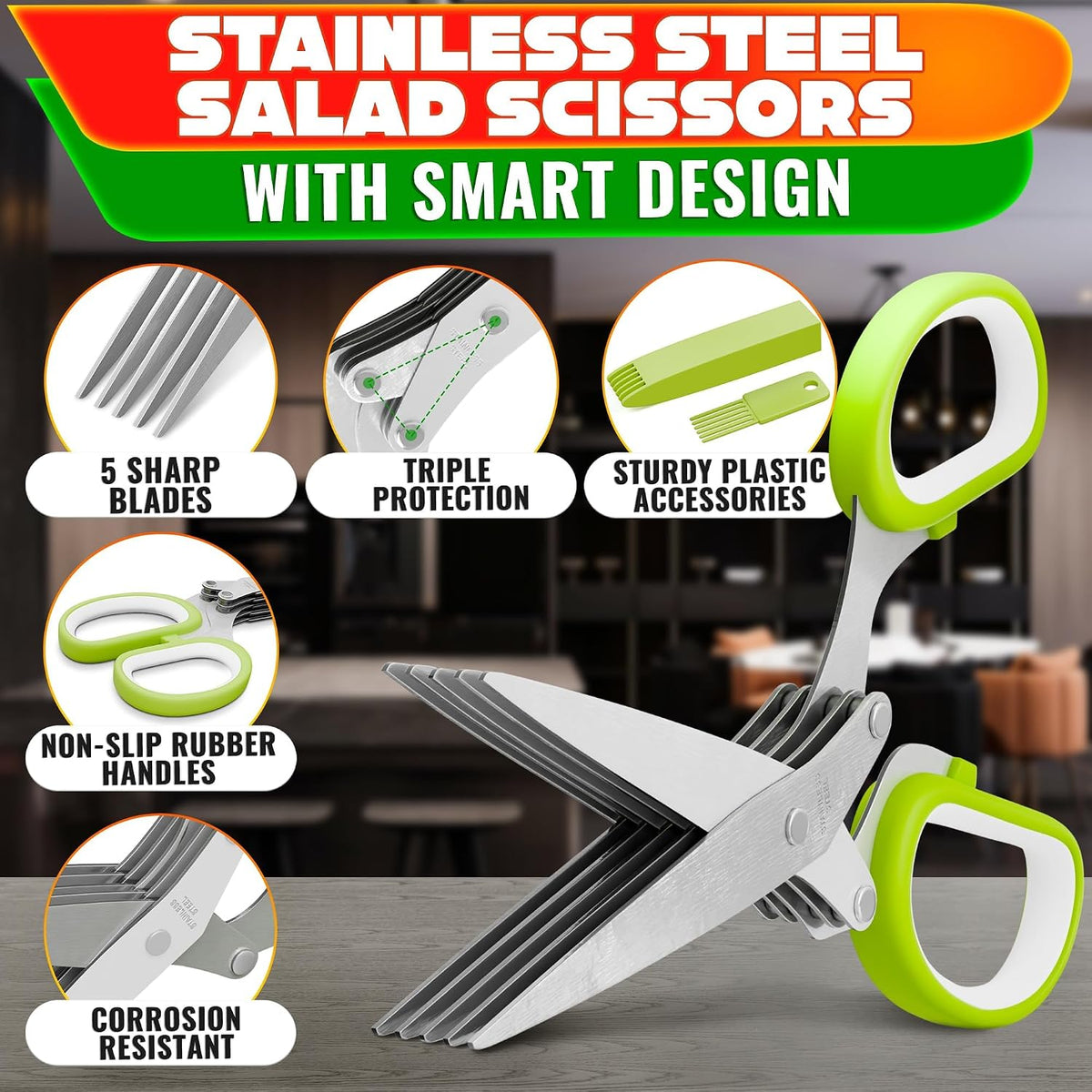 2 in 1 Kitchen Scissors for Food with Cutting Board, Safety Lock