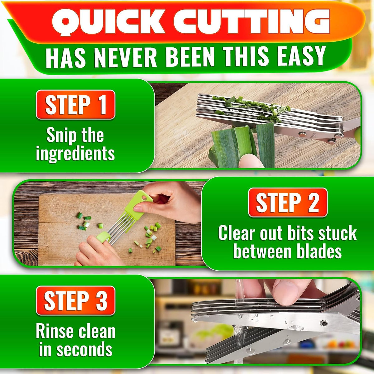 2 in 1 Kitchen Scissors for Food with Cutting Board, Safety Lock