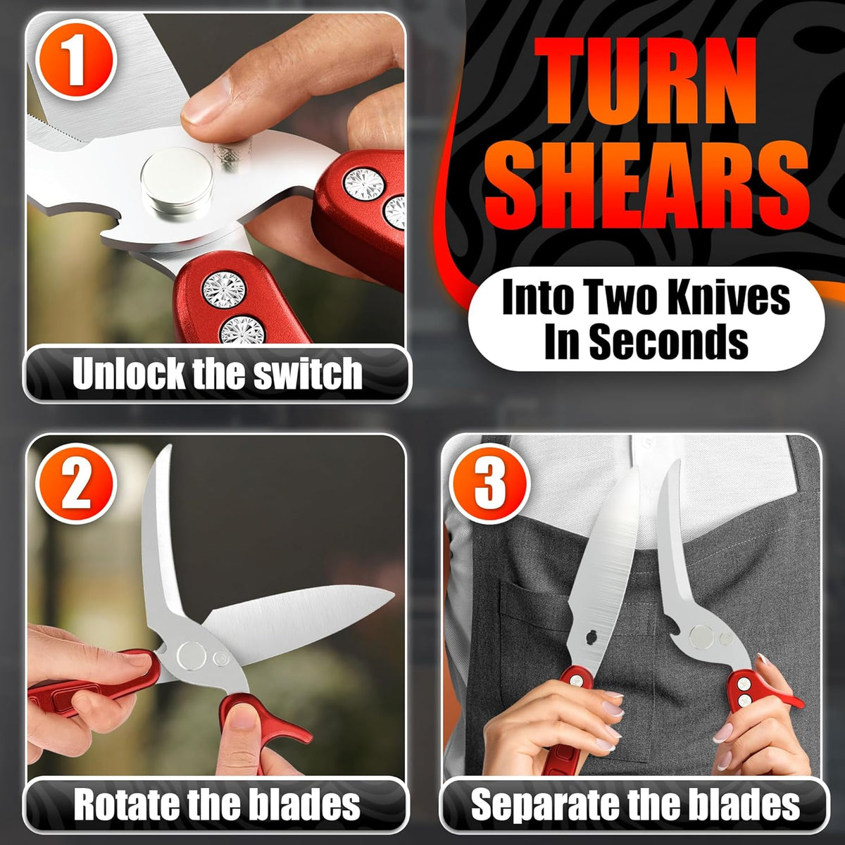 2 in 1 Kitchen Scissors for Food with Cutting Board, Safety Lock