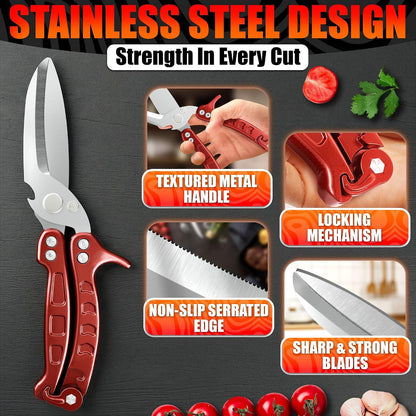 2 in 1 Kitchen Scissors for Food with Cutting Board, Safety Lock