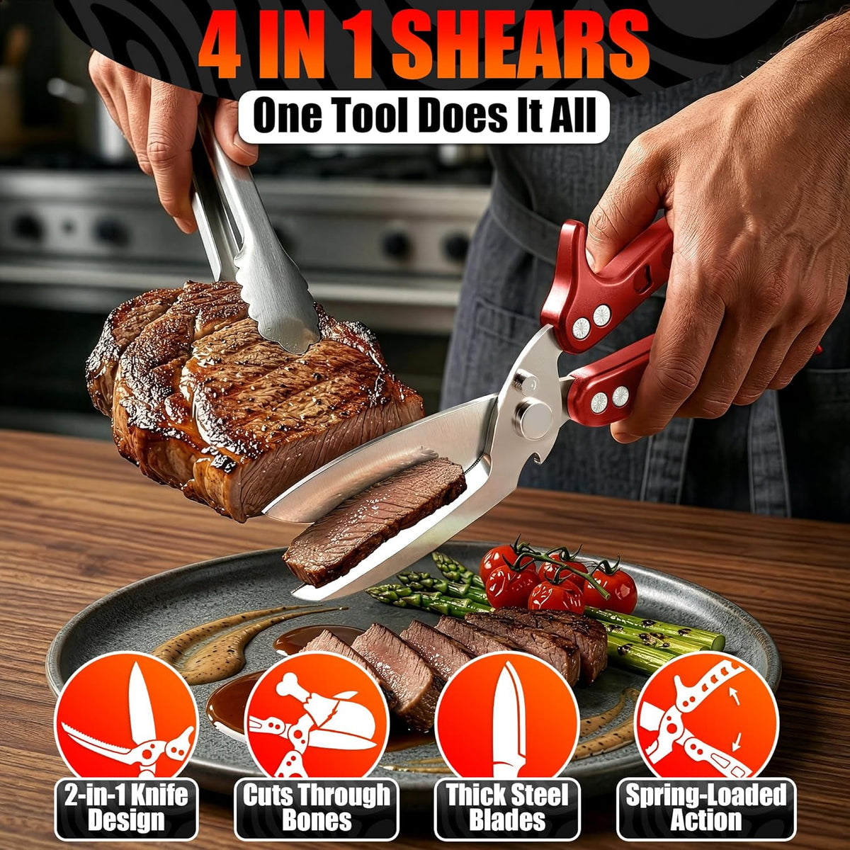 2 in 1 Kitchen Scissors for Food with Cutting Board, Safety Lock