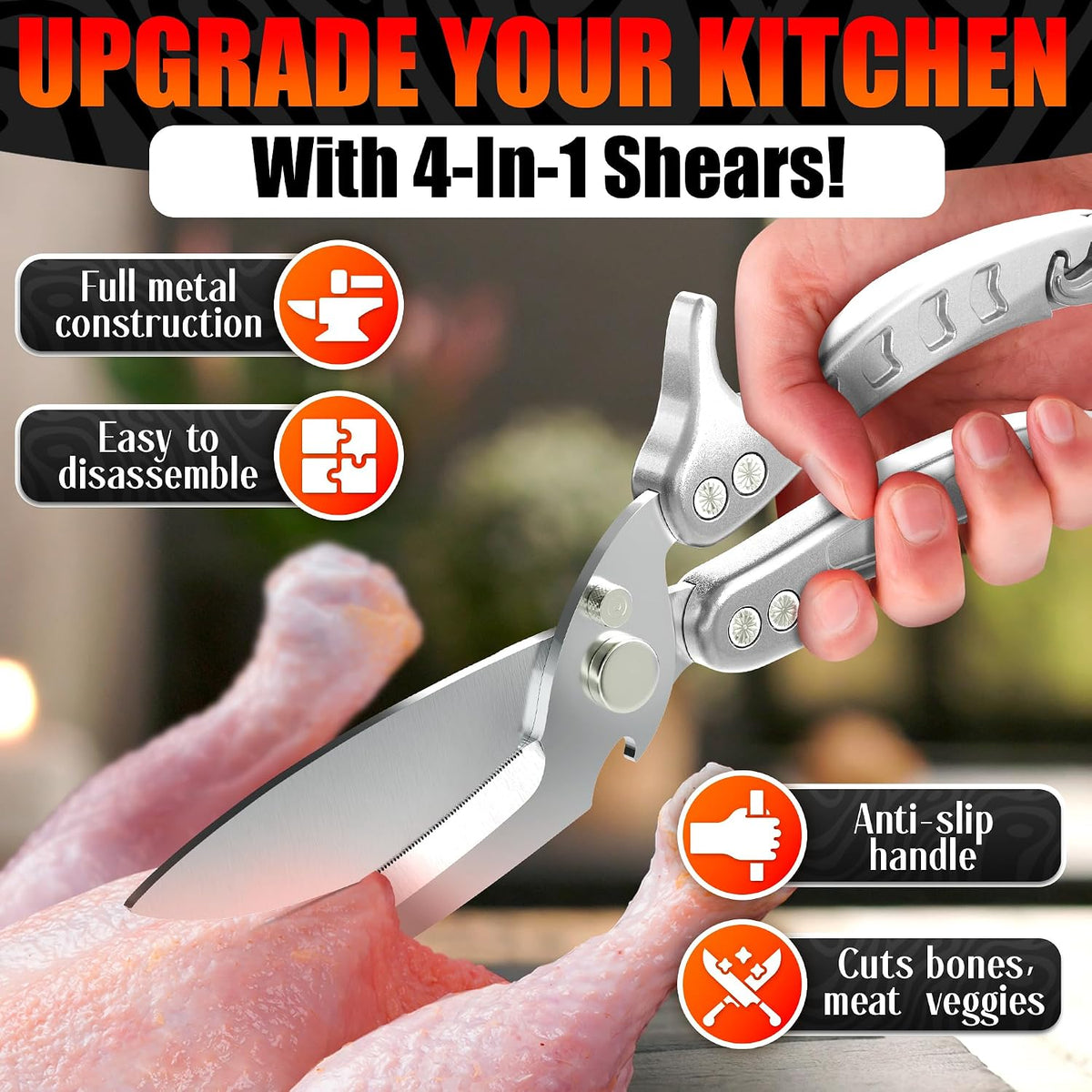 2 in 1 Kitchen Scissors for Food with Cutting Board, Safety Lock